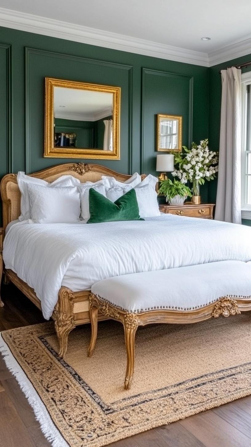 20 moody green bedroom ideas for a cozy retreat 44 14. Vintage glamor: combine deep jade grass with mirrored surfaces and antique gold frame-0