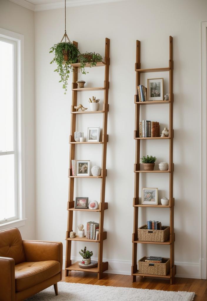 21 elegant built -in shelves for the living room 28 19. Vintage Ladder Wall Regale-0