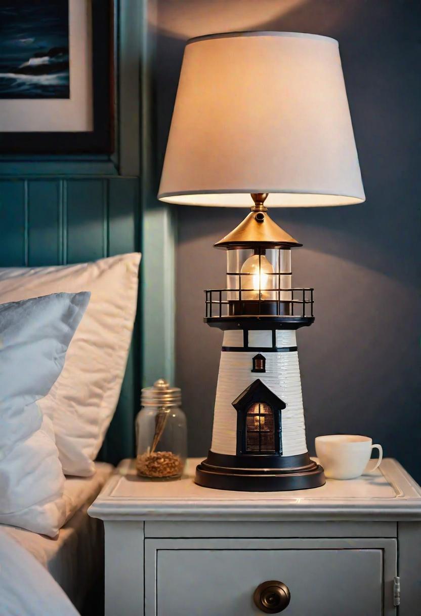 43 Relaxing Coastal Bedrooms for Breezy Retreats 27 25. Vintage Lighthouse Lamp Stand-0