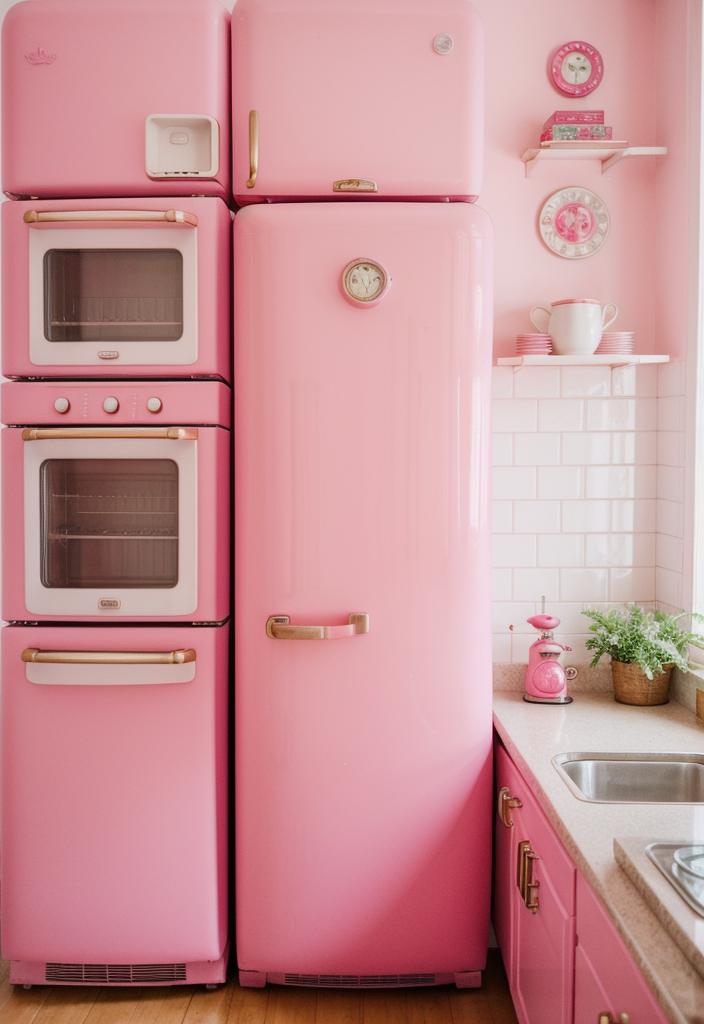 35 Charming Pink Kitchen Ideas: a Feminine Flair in Your Cooking Space 3 1. Vintage Pink Fridge Highlight-0