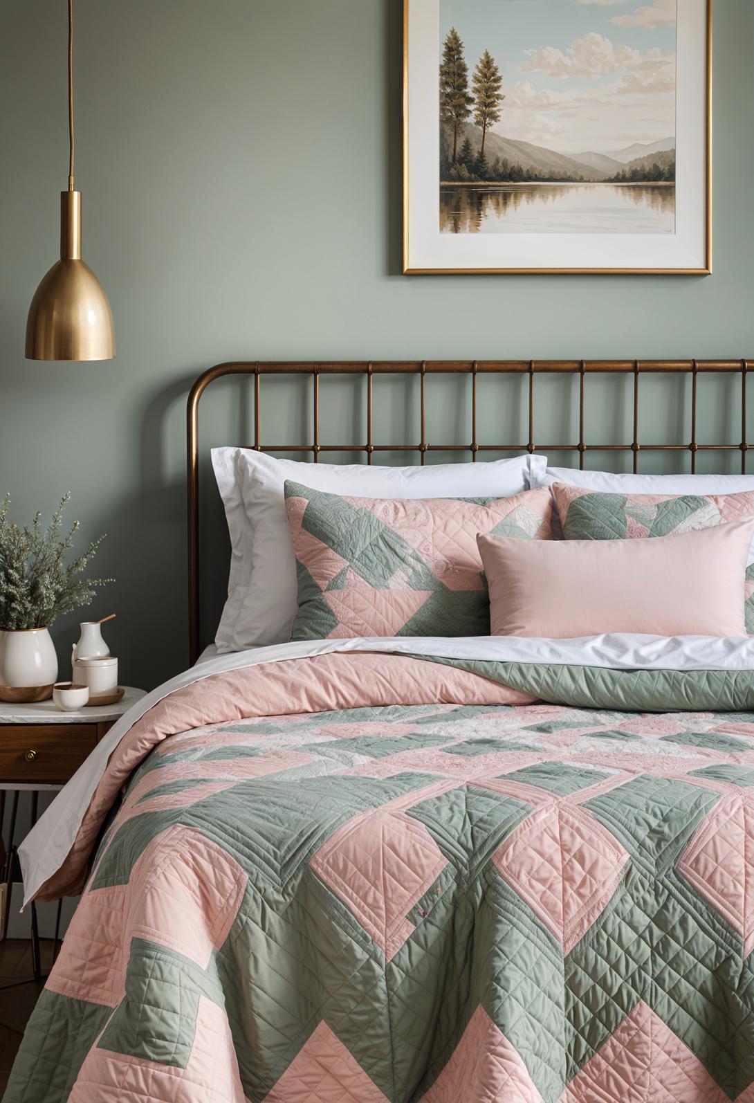 31 Chic Sage Green and Pink Bedroom Inspirations 13 6. Vintage Quilt Bedding Inspiration-0