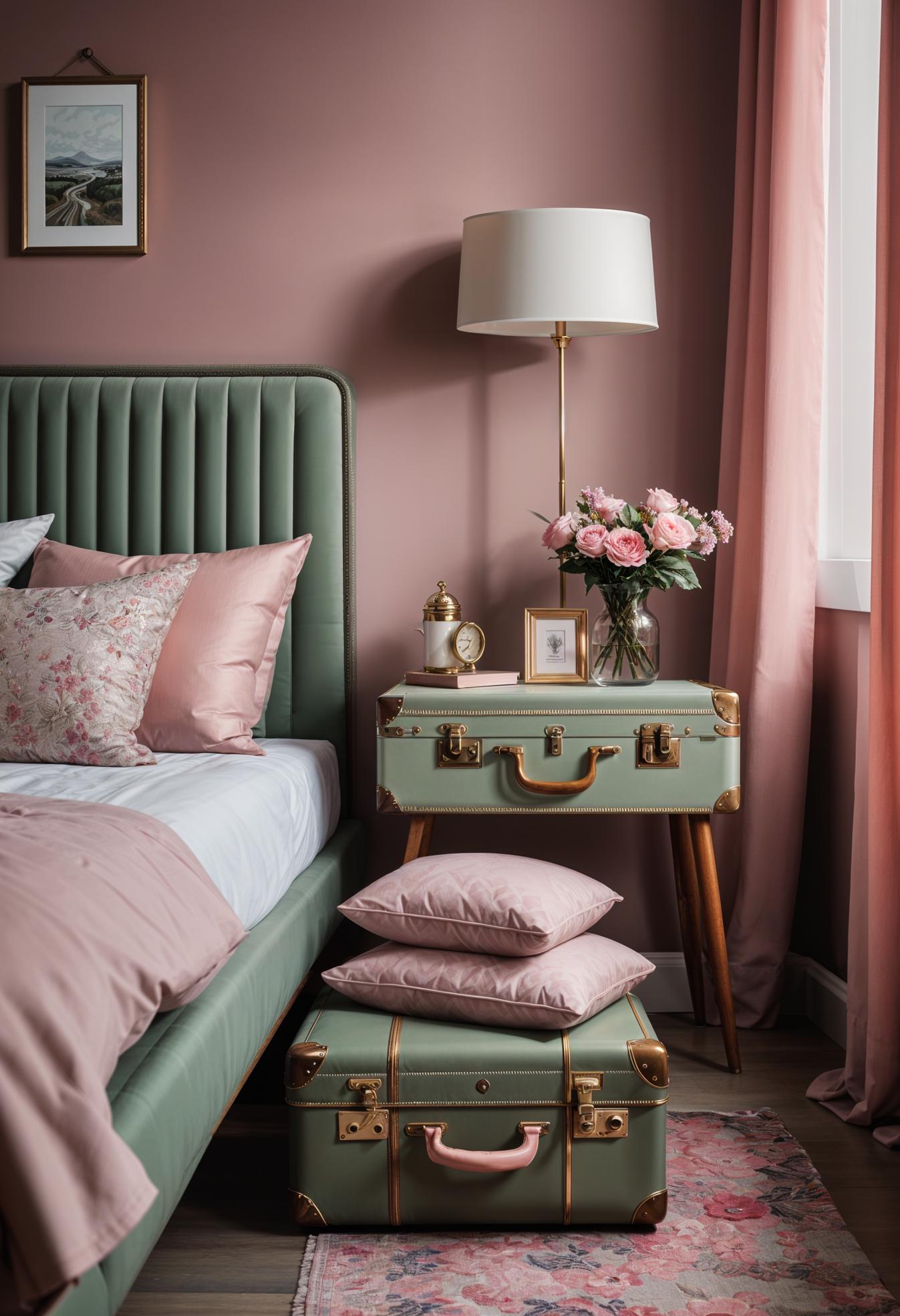 31 Chic Sage Green and Pink Bedroom Inspirations 46 29. Vintage Suitcase Nightstands Makeover-1