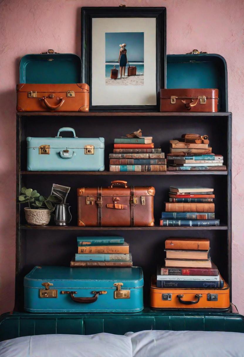 61 Inspiring Bedroom Wall Decor Ideas: Transform Your Space into a Dreamy Retreat 6 4. Vintage Suitcase Wall Shelf-0