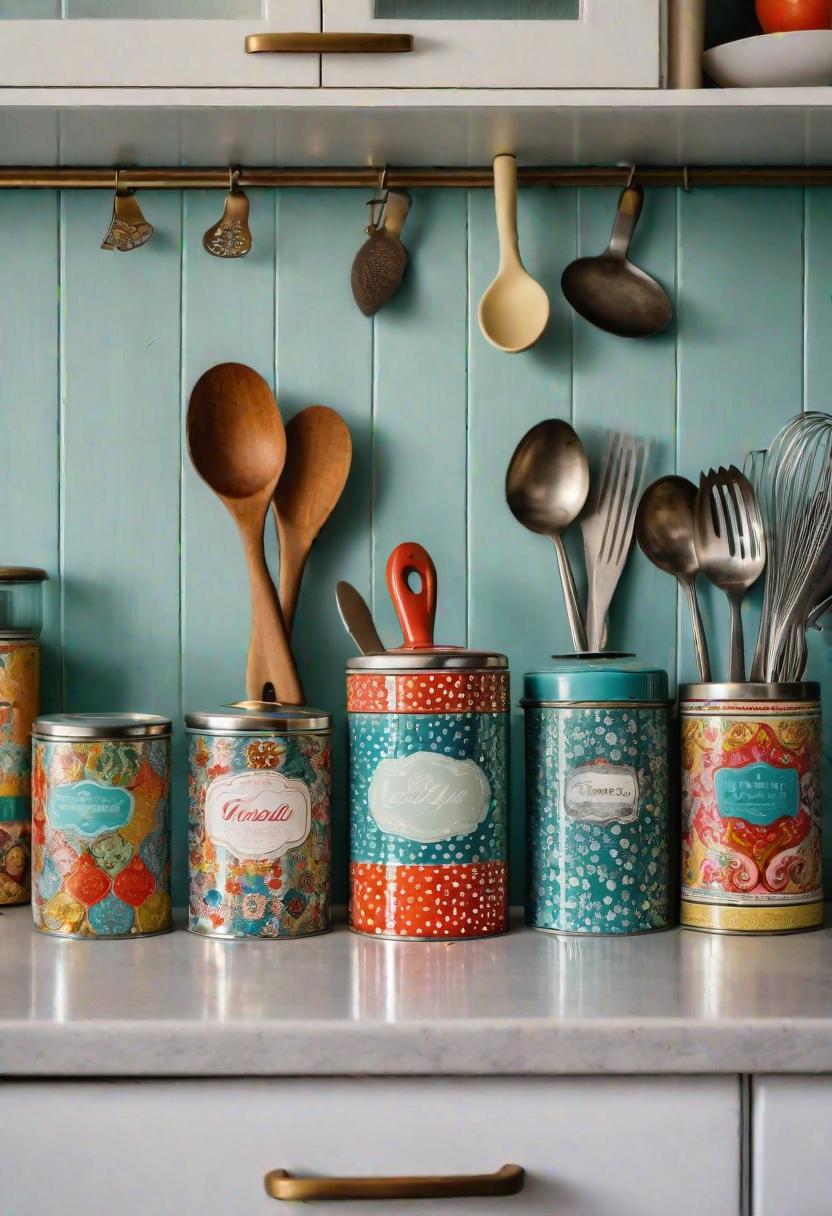 43 Aesthetic Kitchen Ideas to Transform Your Space 11 9. Vintage Tea Tin Utensils Storage-0