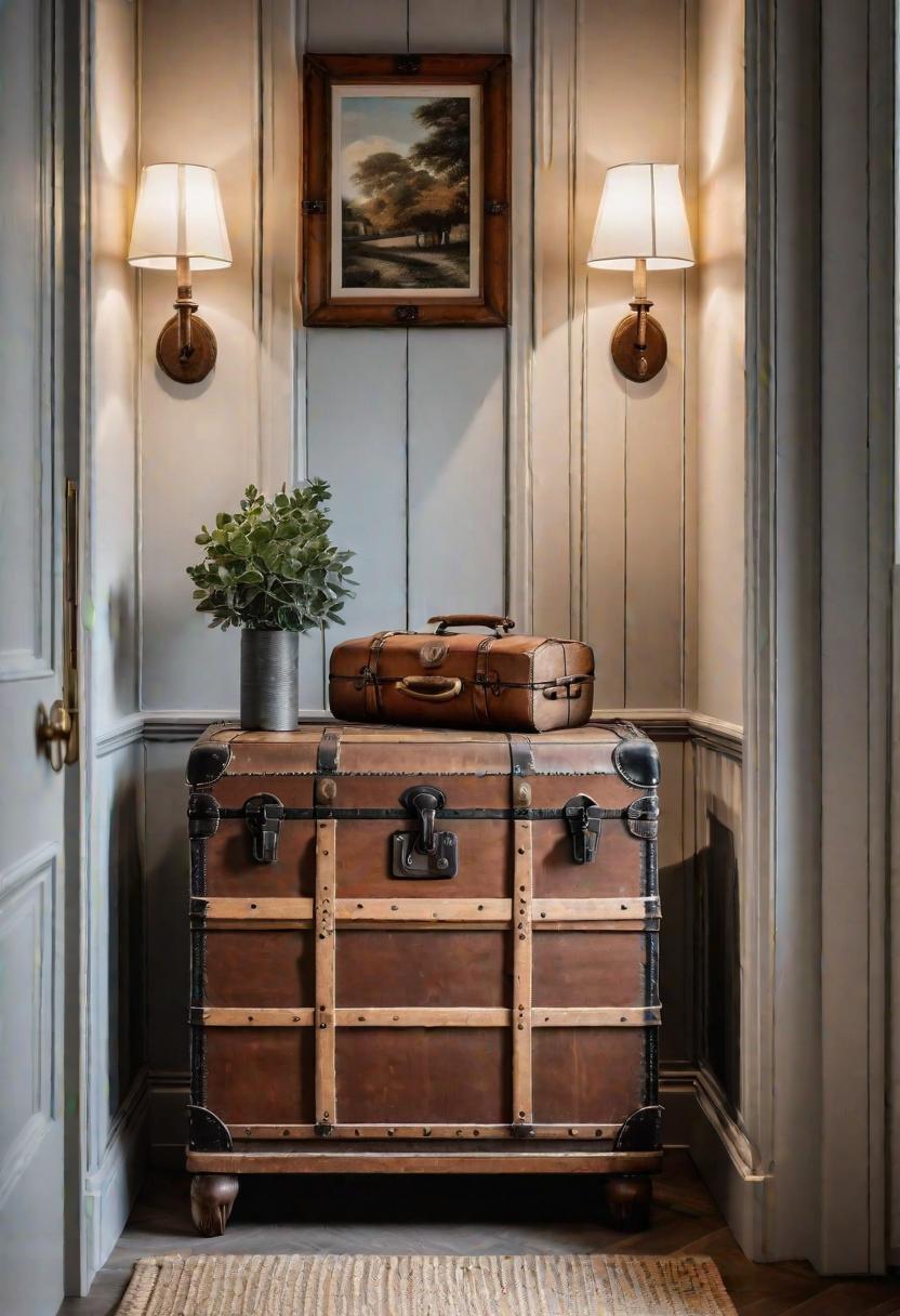 39 Chic Small Entrance Hall Ideas: Creative Solutions for Welcoming Spaces 11 8. Vintage Trunk Dual Functionality-0