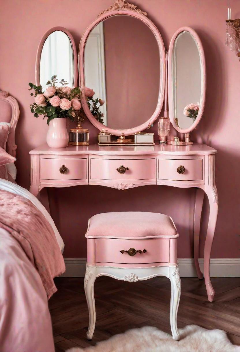 63 Luxurious Pink Bedrooms to Warm Up Your Space 29 27. Vintage Vanity Setup in Pink-0