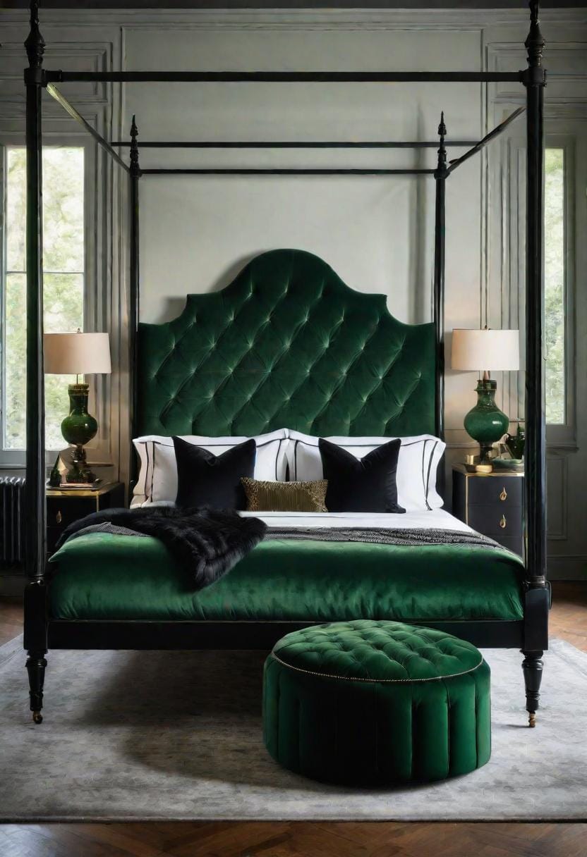 20 elegant black and green bedroom ideas that you have to see 27 9. Vintage Velvet: Combine