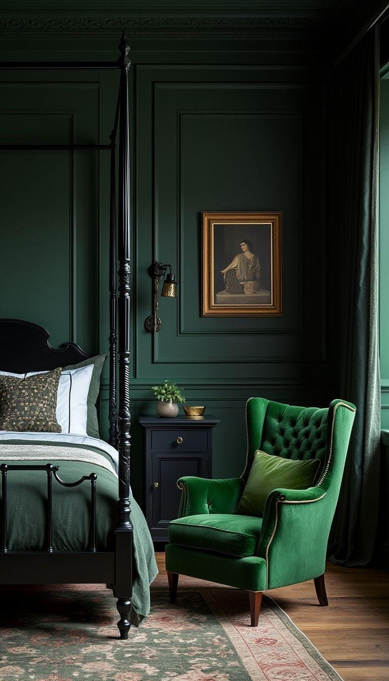 20 elegant black and green bedroom ideas that you have to see 28 9. Vintage Velvet: Combine