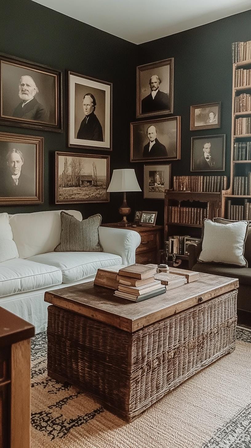 19 cozy moody farmhouse living room ideas, the 24 wow 24 8. Vintage Wall Gallery Inspiration-0