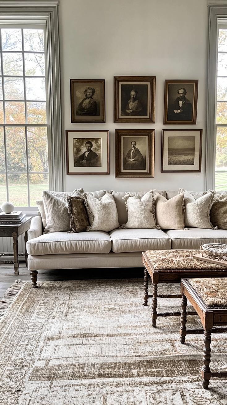 19 cozy atmospheric farmhouse living room ideas, the woW 25 8. Vintage Wall Gallery Inspiration-1