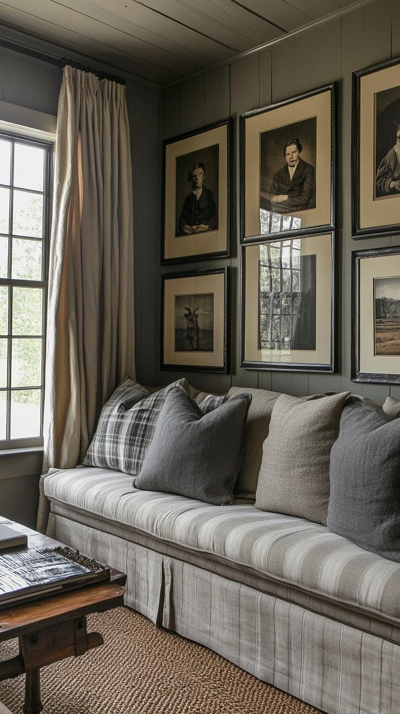 19 cozy moody farmhouse living room ideas, the woW 26 8. Vintage Wall Gallery Inspiration-2