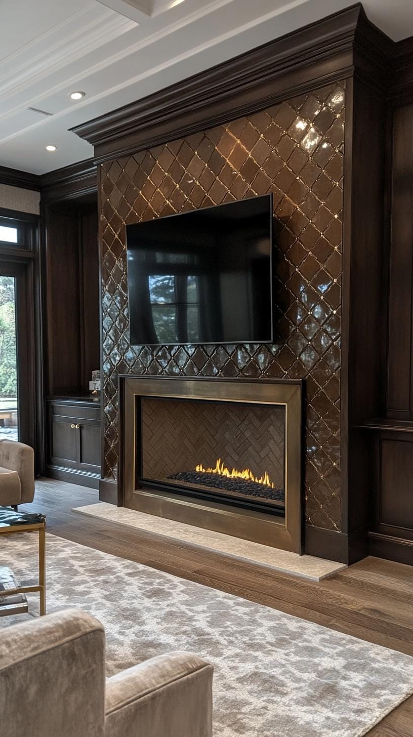 20 breathtaking middle of the century of modern fireplace-Makeover ideas 38 14. Vintage tile mosaic fireplace with brass decorative elements-0