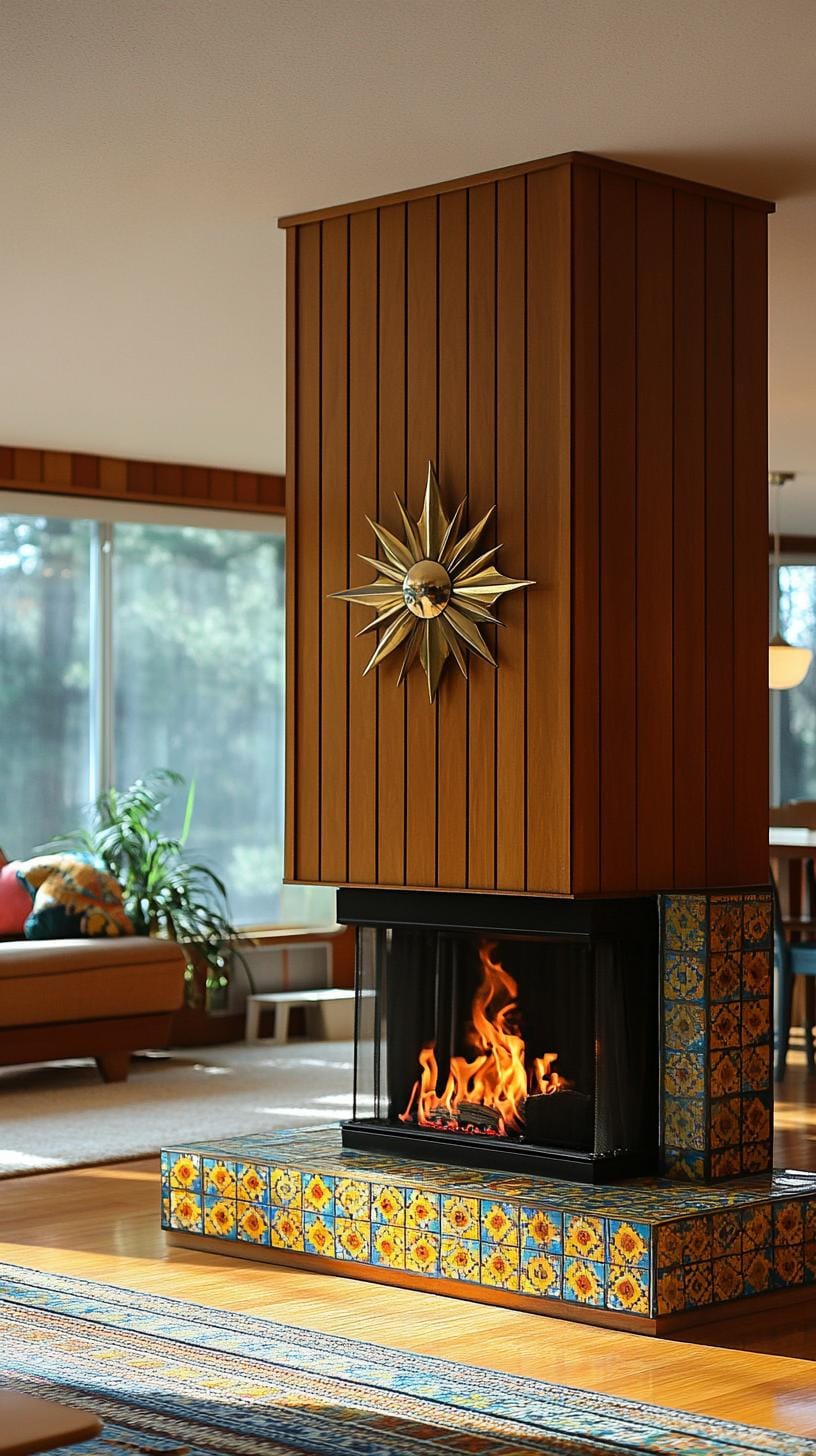 20 breathtaking in the middle of the century of modern fireplace-Makeover ideas 39 39 14. Vintage tile mosaic fireplace with brass decorative elements-1