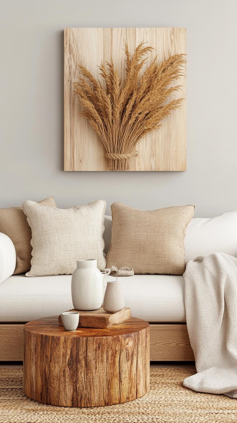 15 new Japandi living room ideas that you will love 5 2. Wabi-Sabi inspired rooms with vintage wood elements and linen throwing ceiling-0