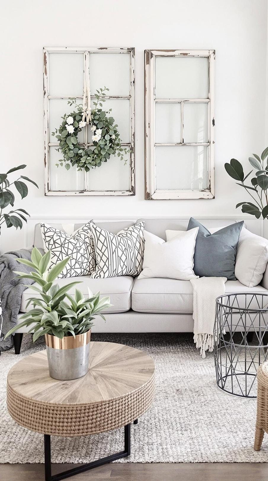 23 Best modern farmhouse living room ideas to inspire you 57 19. Wall-assembled vintage window frame as an art function-0