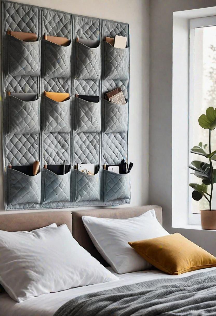 61 Inspiring Bedroom Wall Decor Ideas: Transform Your Space into a Dreamy Retreat 54 52. Wall Storage with Quilted Pockets-0