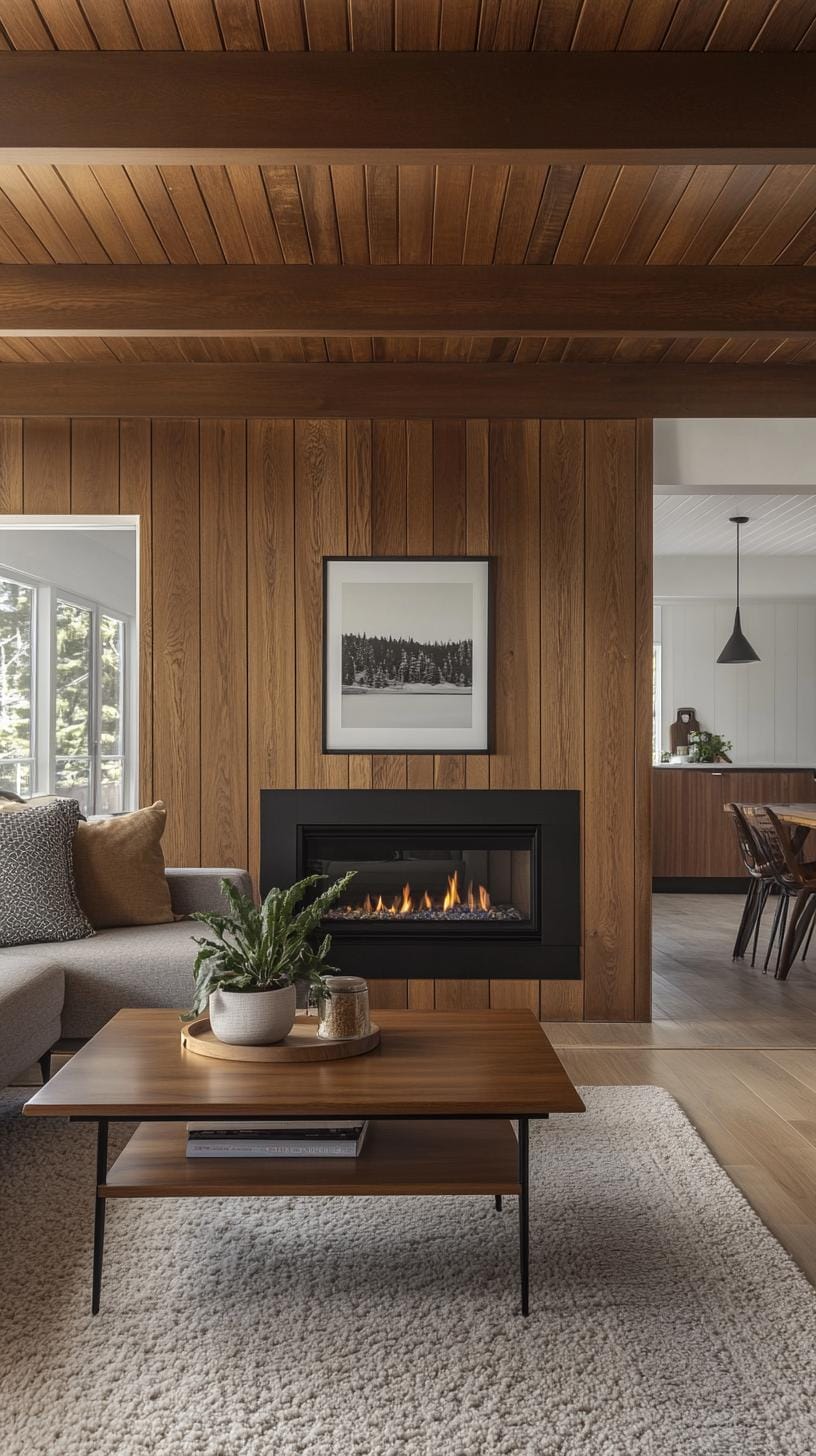 20 breathtaking middle of the century of modern fireplace-Makeover ideas 33 33 12. Walnuss tree accent wall around the modern linear fireplace-0