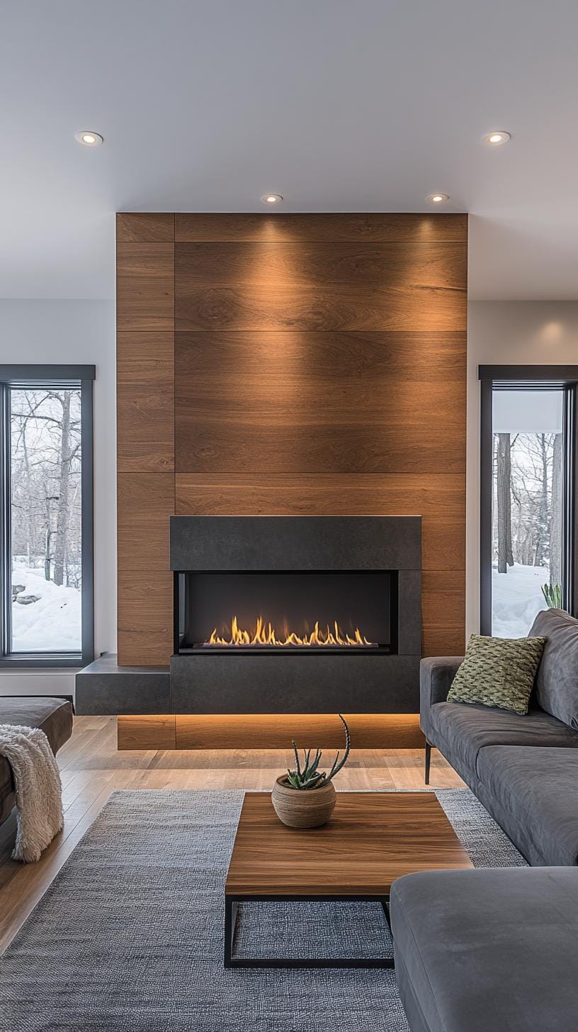 20 breathtaking middle of the century of modern fireplace-Makeover ideas 34 12. Walnuss strolling accent wall around the modern linear fireplace-1