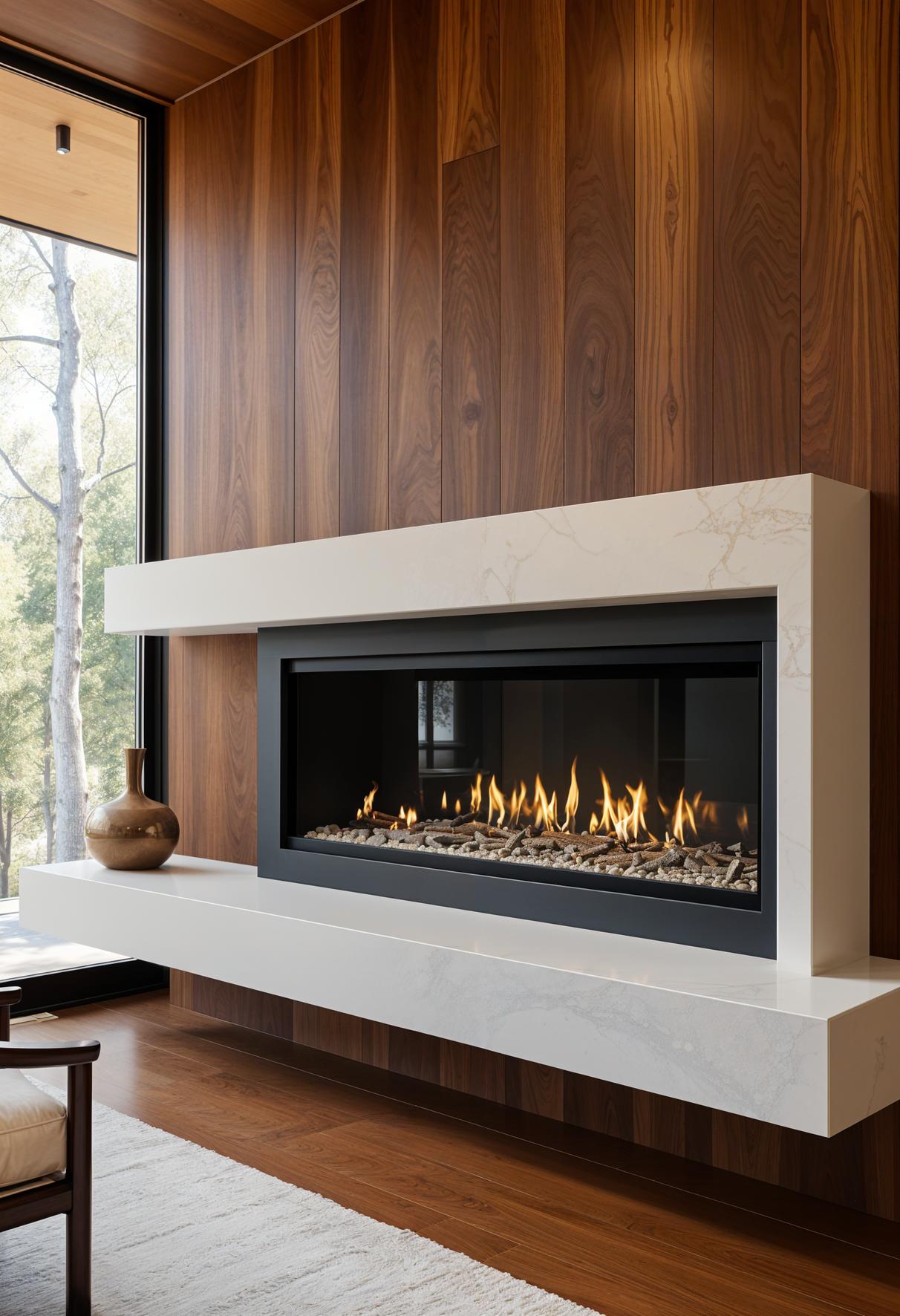 20 breathtaking mid-century modern fireplace-Makeover ideas 35 35 12. Walnuss strolling accent wall around the modern linear fireplace-2