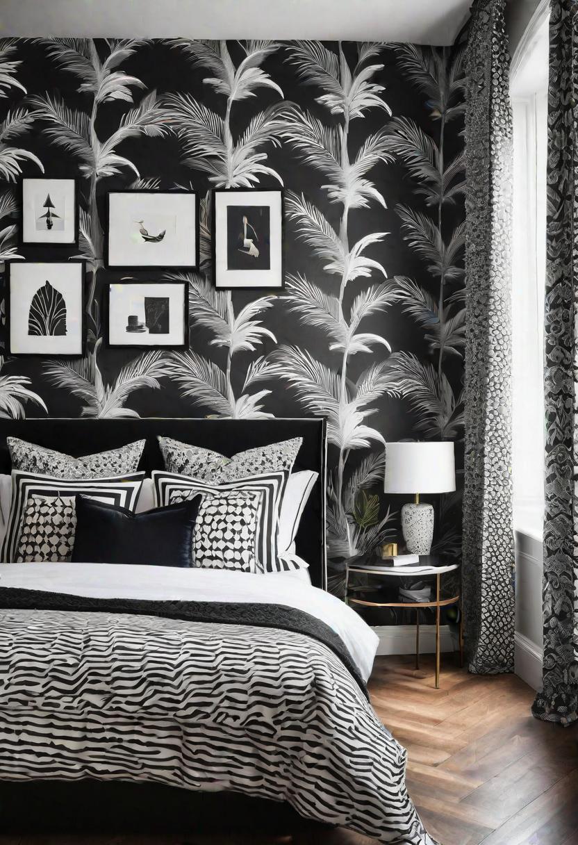45 Black and White Bedroom Ideas for Timeless Elegance 17 15. Whimsical Black and White Wallpapers-0