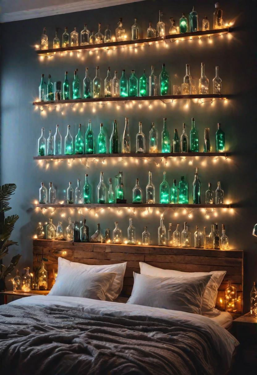Glow Up Your Bedroom: 33 Chic and Cozy LED Aesthetic Ideas 19 17. Whimsical Bottle Light Display-0