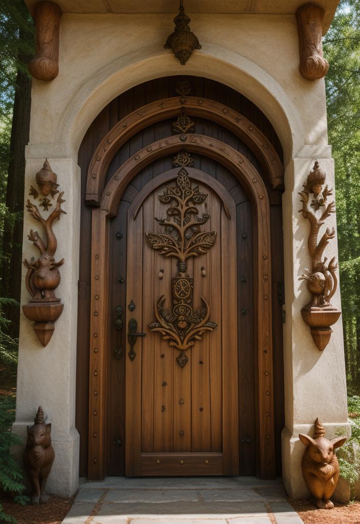 29 Stunning Wooden Door Designs for Main Entrances 35 16. Whimsical Carved Fairy-Tale Door-0