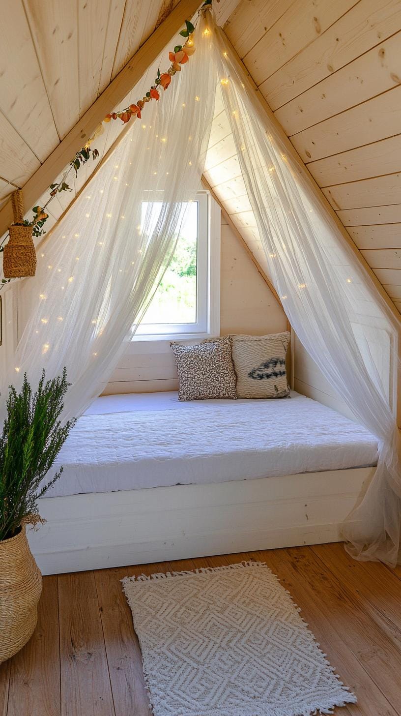 20 super cozy small roof tree bedroom ideas today 31 31 10. Wonderful fairy tale bedroom with scissors canopy networks and pastel fairy lights-1