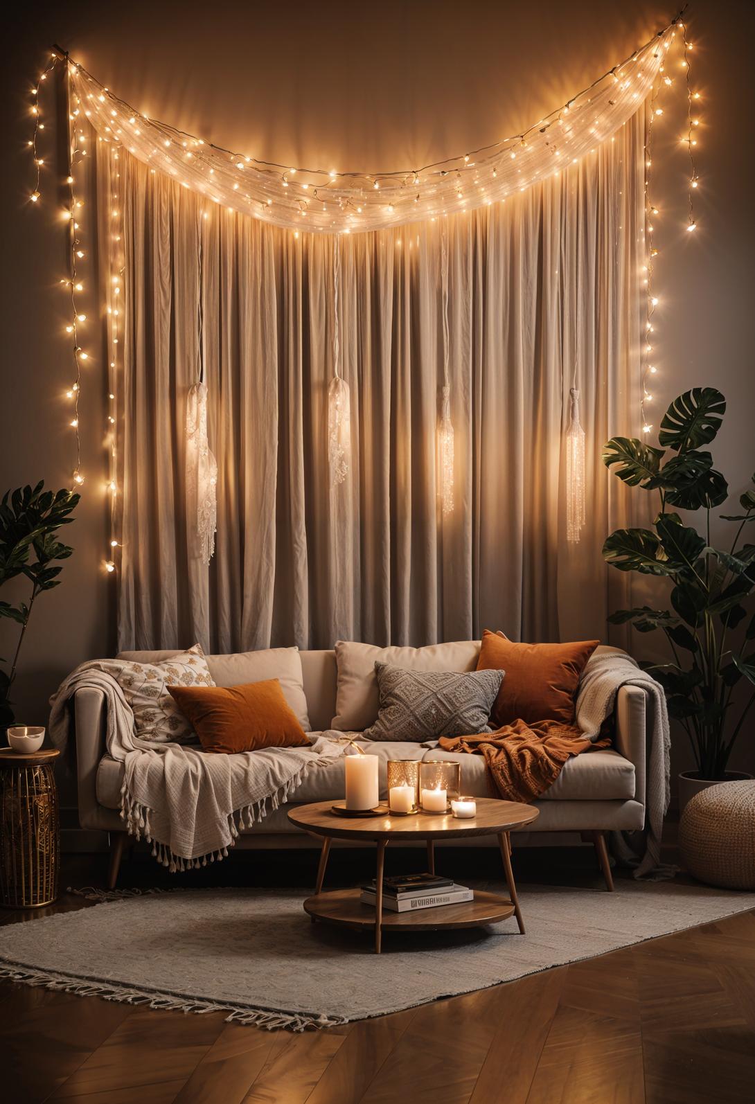 45 Chic & Modern Boho Living Room Ideas To Copy 42 18. Whimsical Light Canopy Tutorial-0
