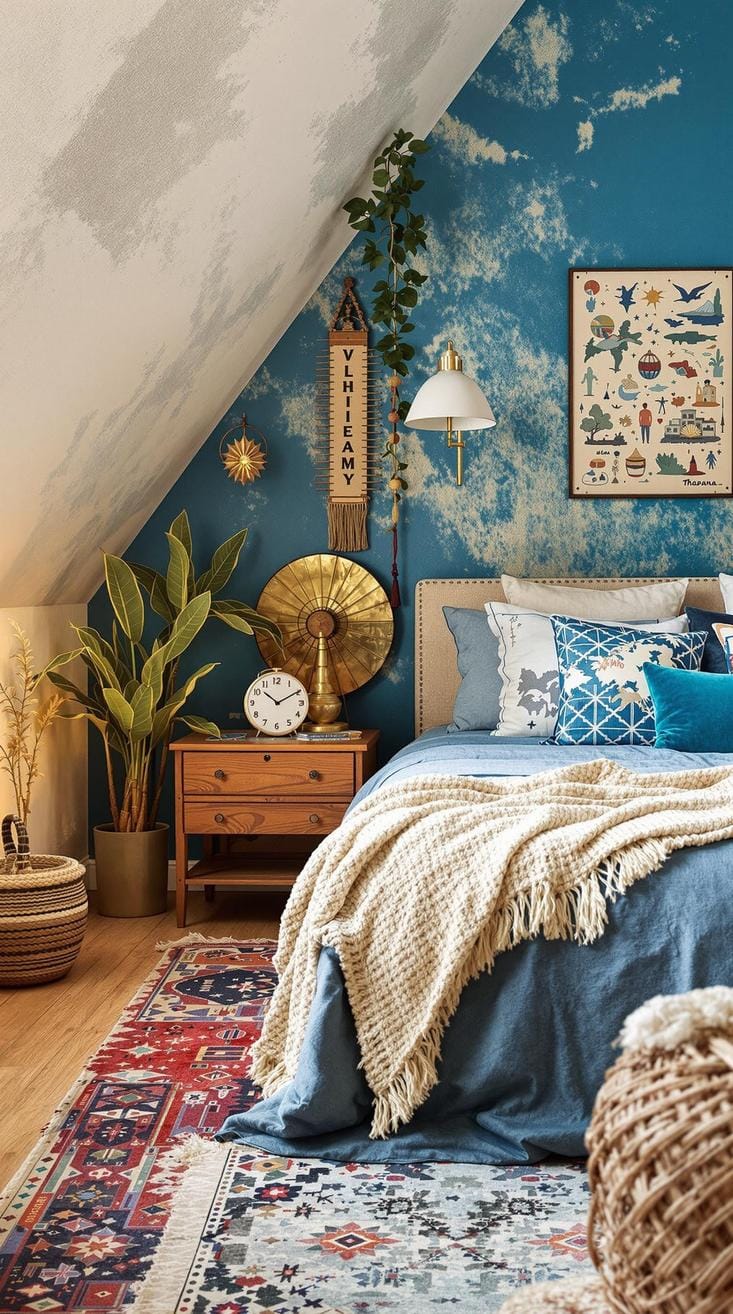 21 colorful boho bedroom ideas for a bizarre hippie -vibe 51 18. Wonderful hiker paradise: Mix Mix Denim Blues with sandy beige with exotic decor-0 decor-0