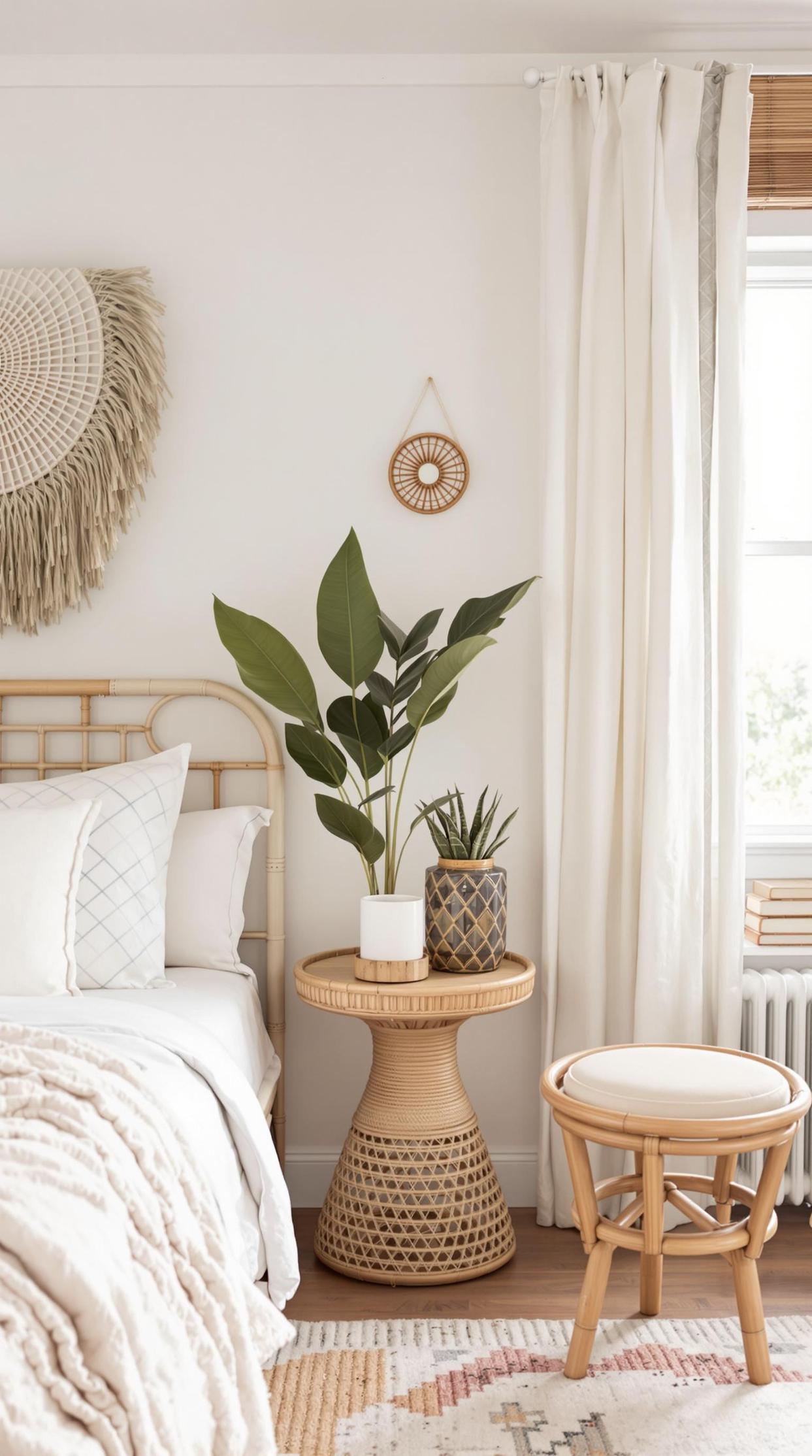 23 Modern Boho bedroom ideas that you love immediately 22 7. Wicker and rattan accents around the room-0