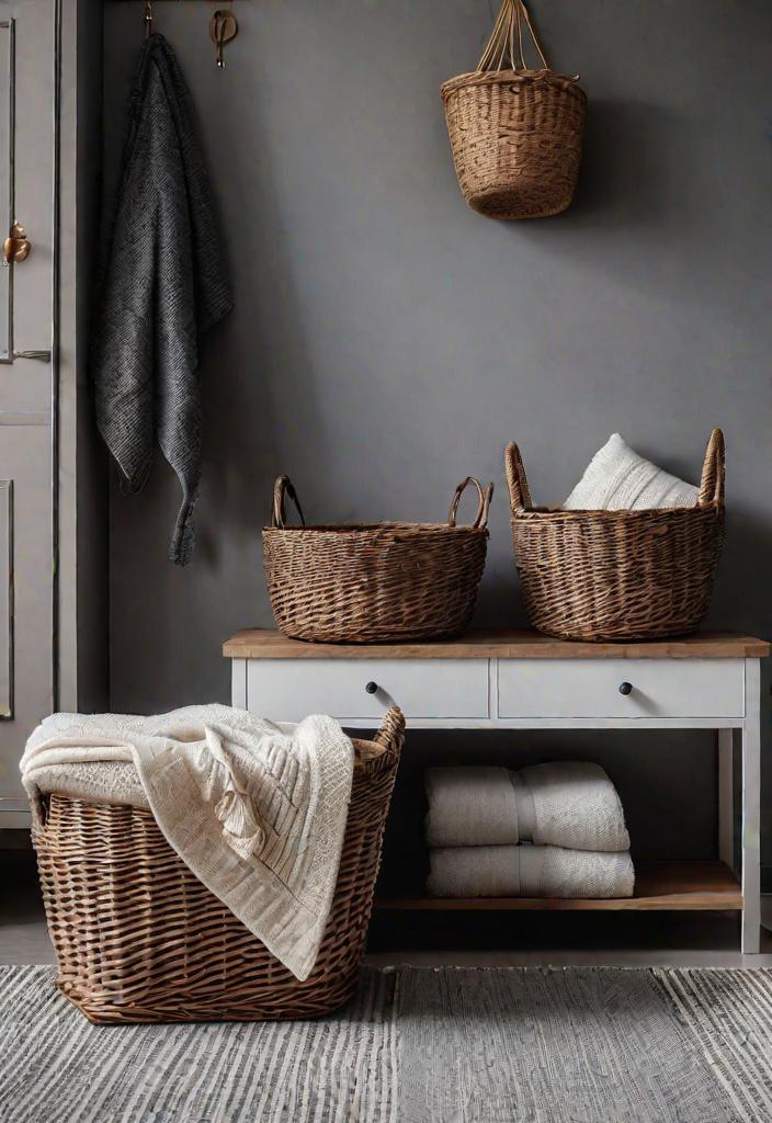 25 Charming Farmhouse Living Room Ideas For 2024 25 23. Wicker storage for Farmhouse Living-0