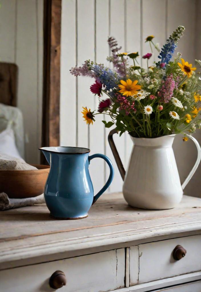 38 Genius Farmhouse Bedroom Ideas 27 25. Wildflower-filled pitcher on farmhouse dresser-0