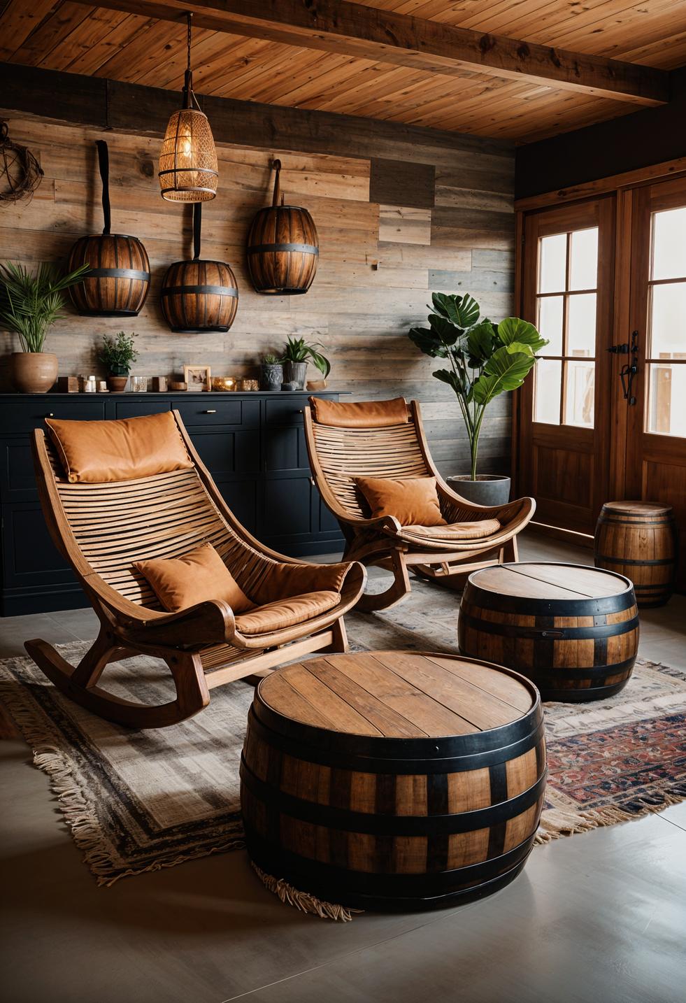 45 Chic & Modern Boho Living Room Ideas To Copy 45 19. Wine Barrel Rocking Chairs-0