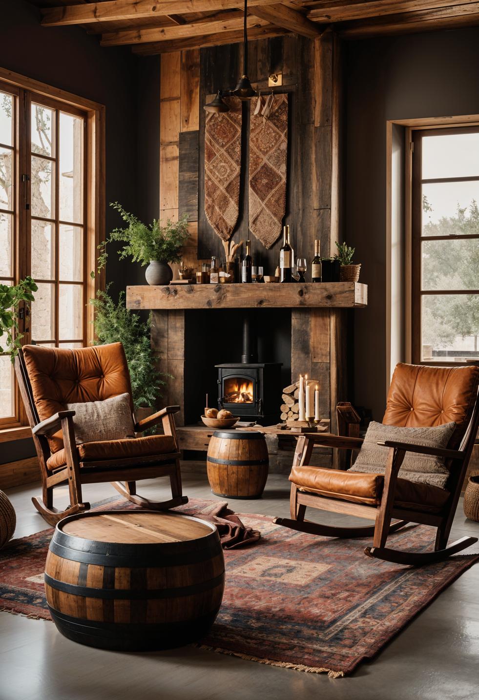 45 Chic & Modern Boho Living Room Ideas To Copy 46 19. Wine Barrel Rocking Chairs-1