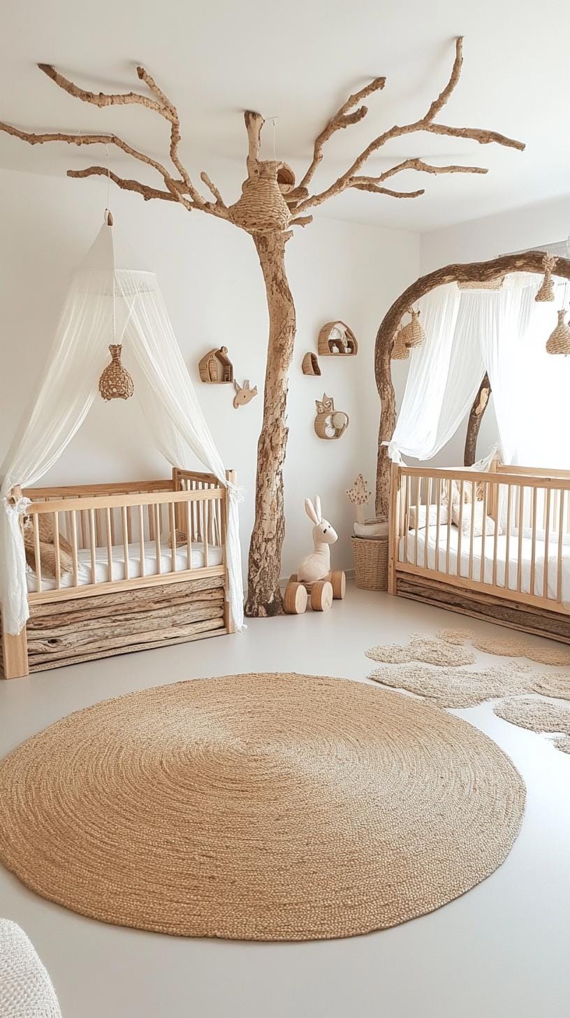21 Enchanted Forest Nurily Ideas for a magical mood 41 15. Wood Nymph Nest with driftwood decor and neutral tones-1