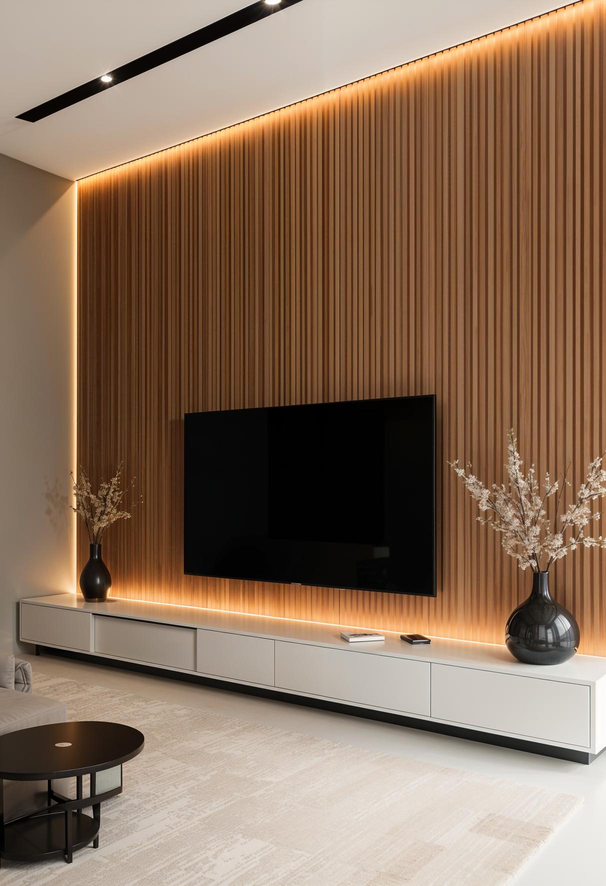 20 breathtaking living room wall decor ideas 5 1. Wood Slat TV Wall Decor-2