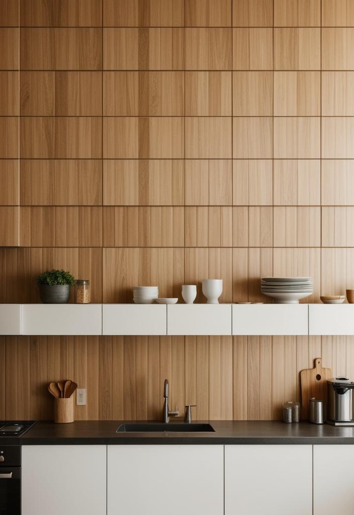 35 Stunning Kitchen Backsplash Ideas: Creative and Eye-Catching Designs 7 4. Wooden Geometric Backsplash Panels-1
