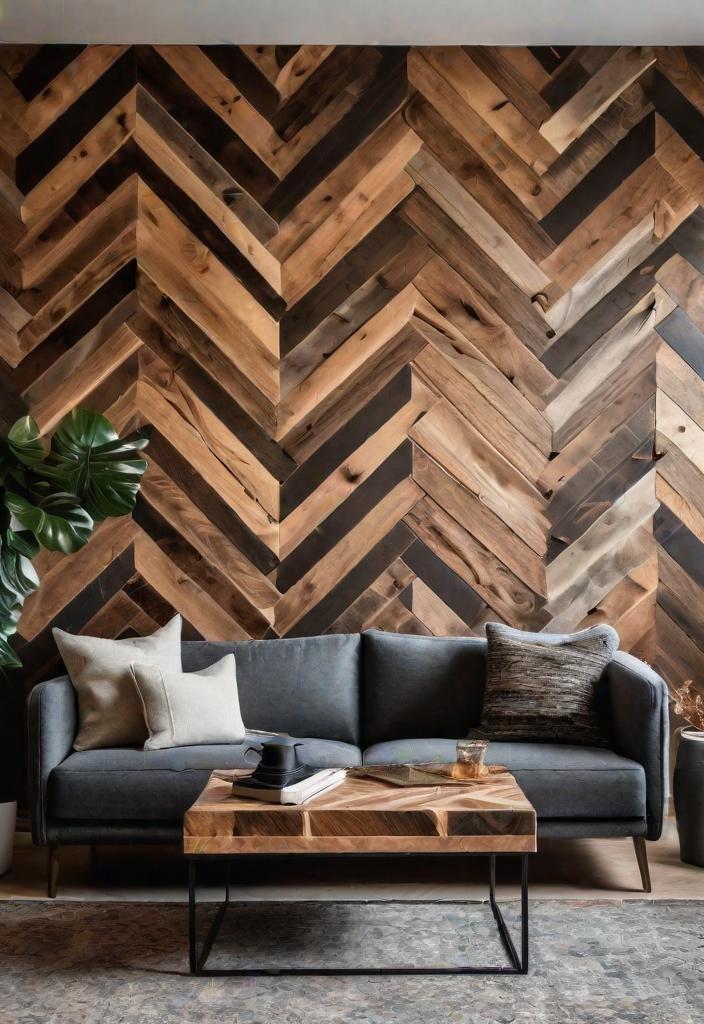 40 Breathtaking accent walls in living room Ideas 6 4. Wooden Herringbone Accent Wall-0