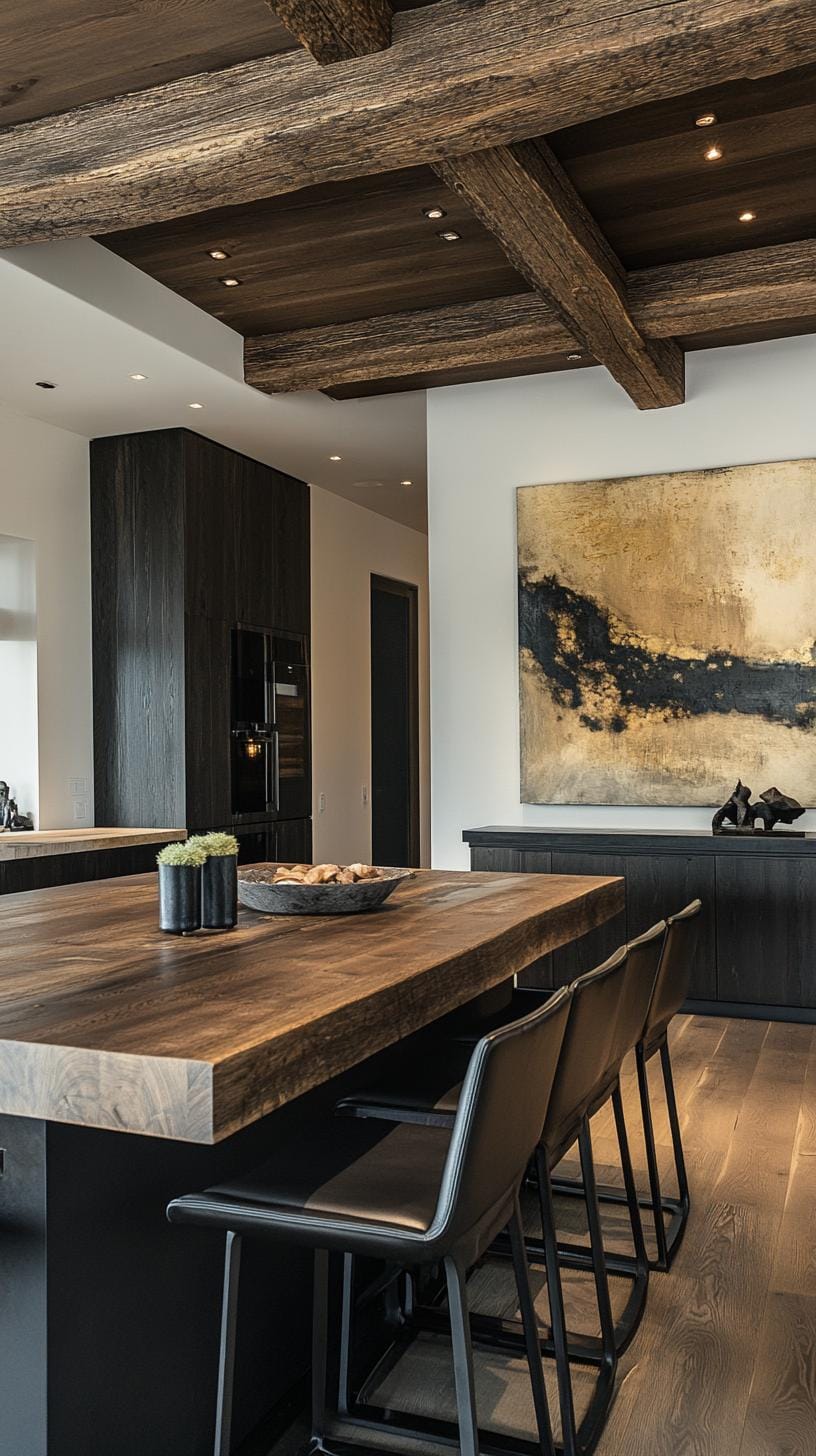 21 Cozy organic modern living room ideas for copying 44 14. Wooden beam paired with modern minimalist furniture 3