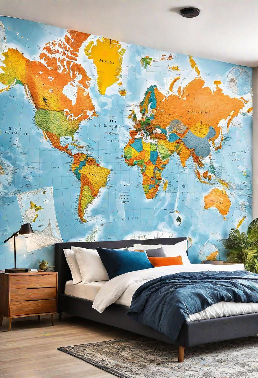 61 Inspiring Bedroom Wall Decor Ideas: Transform Your Space into a Dreamy Retreat 44 42. World Map Wall Decal-0