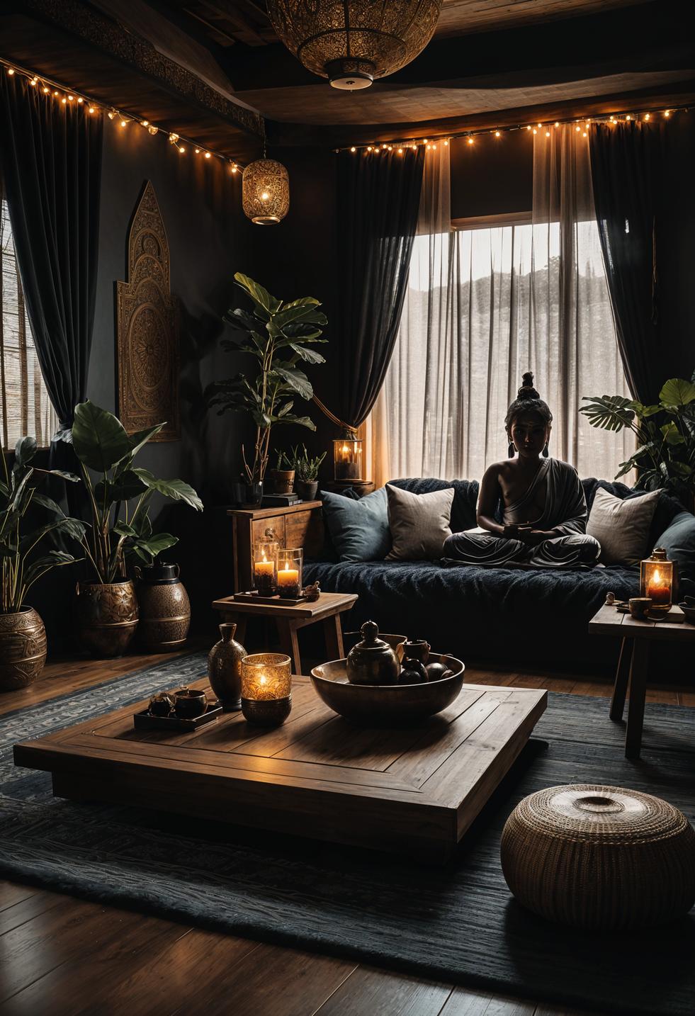 35 Gorgeous Dark Boho Living Room Inspirations 31 19. Zen Boho Living Room Oasis-1