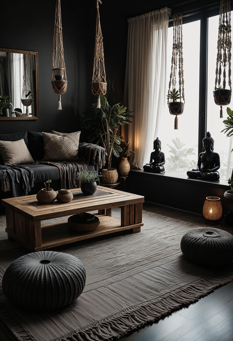 35 Gorgeous Dark Boho Living Room Inspirations 32 19. Zen Boho Living Room Oasis-2