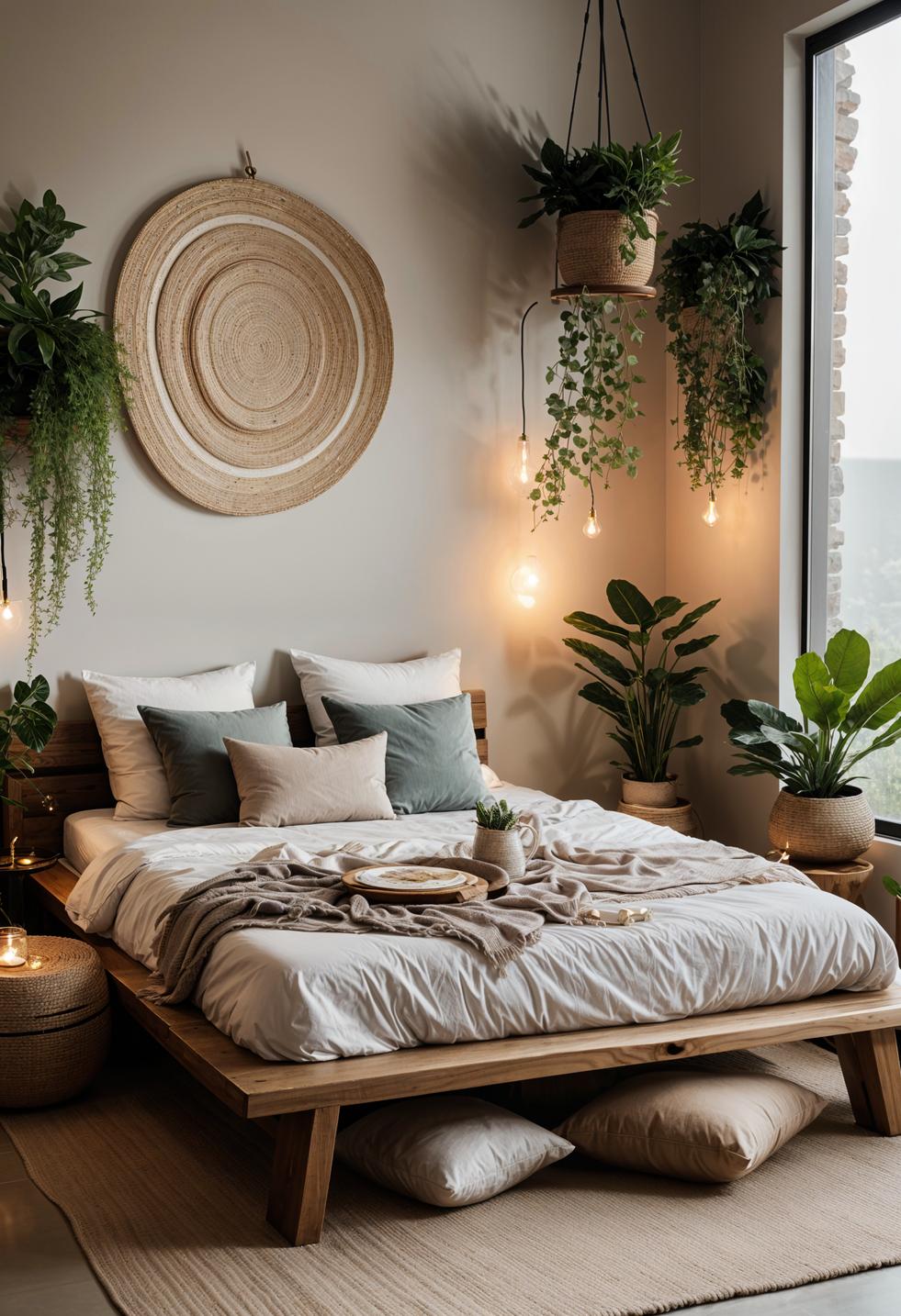 29 wunderschöne neutrale Boho -Schlafzimmer: verträumte und entspannende Räume 35 16. Zen-inspiriertes Boho-Schlafzimmer Retreat-1