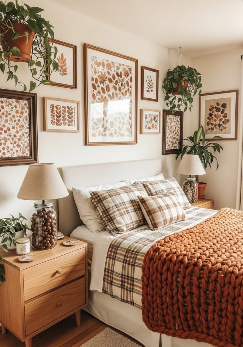 21 Cozy autumn bedroom decoration ideas to try this autumn, 15 Acorns filled mason glasses as bizarre night lamps 1
