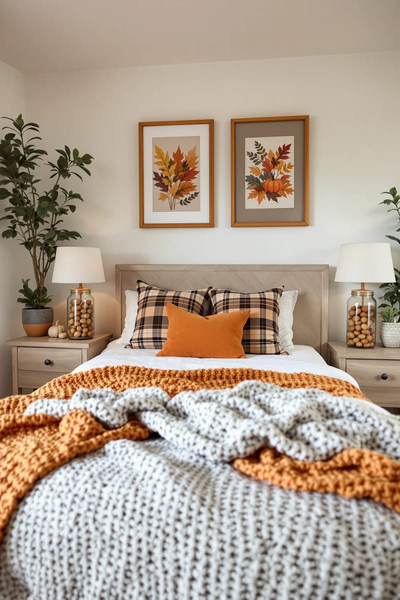21 Cozy autumn bedroom decoration ideas to try 16 this autumn Acorns filled mason glasses as bizarre night lamps 1