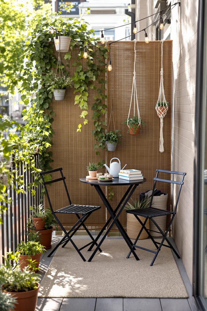 19 breathtaking urban garden balcony for a stylish outdoor area 21 Add a foldable bistro set with dainty pot -succulents and herbs 1