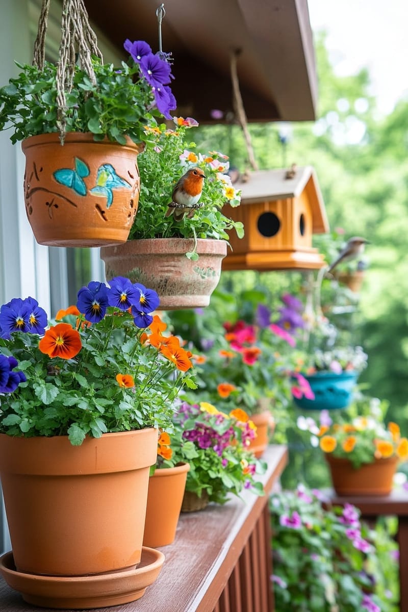 25 Unique Terrace Garden Ideas to Elevate Your Outdoor Space 56 bird-friendly space with native blooms and handmade feeders 1