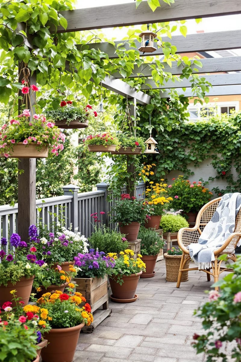 25 Unique Terrace Garden Ideas to Elevate Your Outdoor Space 57 bird-friendly space with native blooms and handmade feeders 1