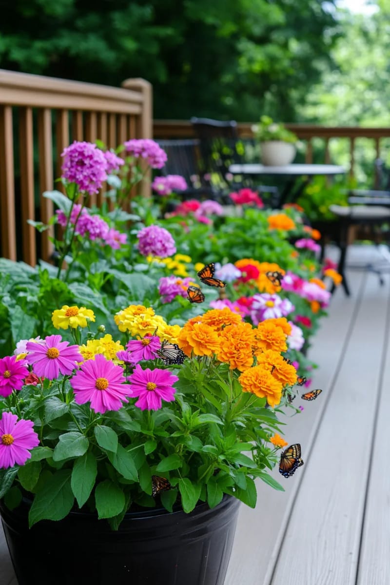 25 Unique Terrace Garden Ideas to Elevate Your Outdoor Space 59 butterfly haven terrace with milkweed, cosmos, and colorful wildflowers 1