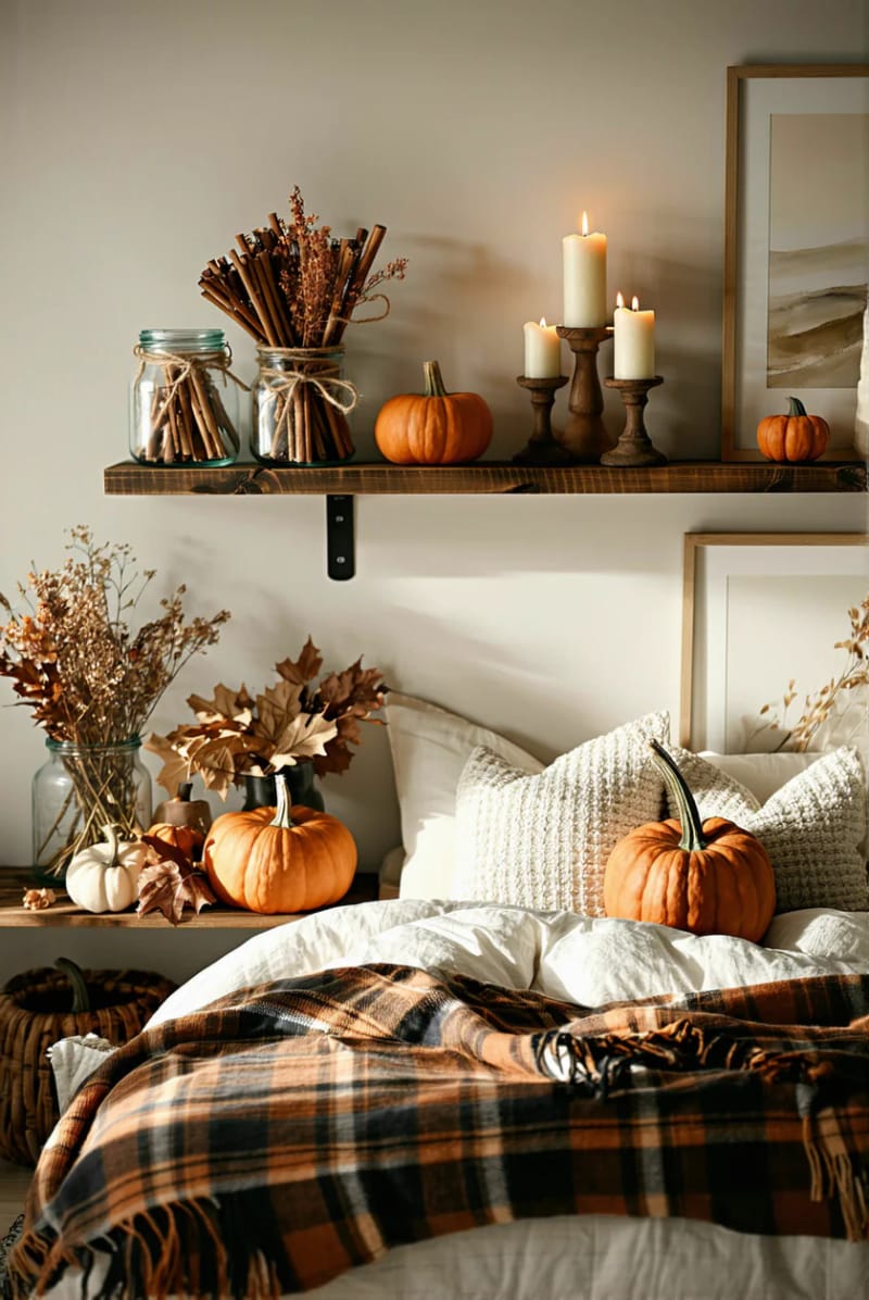 21 Cozy autumn bedroom decoration ideas for the 22nd autumn, 20 Bound of cinnamon angles with cord for the shelf styling 1 bound
